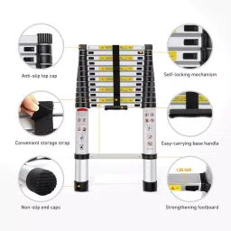 Bigapple Aluminum Ladder with Adjustable Height upto 500 cm in 13 Steps BA-5m(telescopic)-47