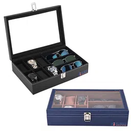 Kuber Industries 2-Pcs Black & Navy Blue 6+3 Slots Wrist Watch Organisers-92