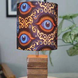 Homesake Beauty in Eye Multicolor Wood Ribbed Cube Table Lamp with Fabric Lampshade-14