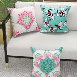 Bianca Suzane Coral & Teal Micro Fiber Reversible Printed Cushion Covers - Set of 3-36