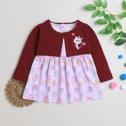 Bumzee Kids Light Purple Printed Full Sleeves Frock with Shrug-image-100