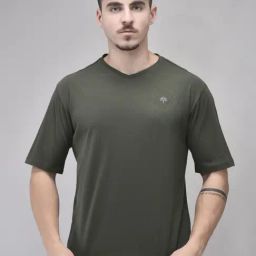 Woodland Dark Olive Cotton Regular Fit T-Shirt-image-27