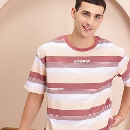 Mast & Harbour Men Striped Relaxed Fit T-shirt-picture-27