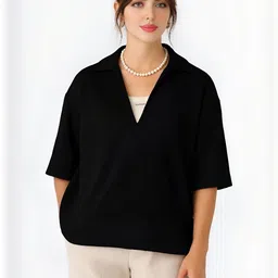 WANQUILA Women Cotton Regular Fit V-Neck T-shirt-picture-9