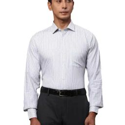Park Avenue Light Grey Slim Fit Striped Cotton Shirt-image-52