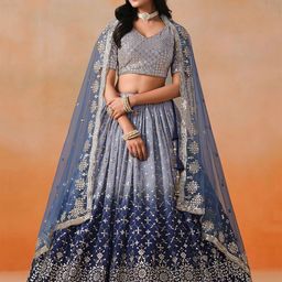 FABPIXEL Embroidered Sequinned Semi-Stitched Lehenga & Unstitched Blouse With Dupatta-image-57