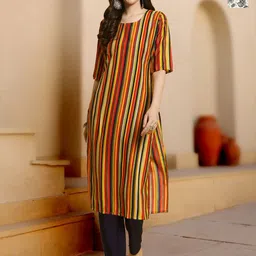 HERE&NOW Women Pack of 2 Striped Printed Round Neck Regular Kurta with Trousers-38