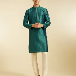 Diwas by Manyavar Floral Woven Design Thread Work Art Silk Straight Kurta-image-38