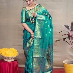 AMK FASHION Ethnic Motifs Woven Design Zari Pure Silk Banarasi Saree-image-64