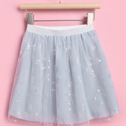 Kookie Kids Knee Length Party Wear Netted Skirt with Glitter Print - Blue-picture-45