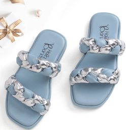 Hola Bonita Party Wear Slip On Sandal Solid Colour - Gold Blue-image-90