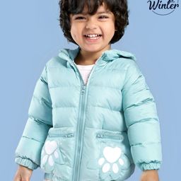 Babyoye Solid Dyed Full Sleeves Hooded Jacket with Animal Print - Blue-image-81