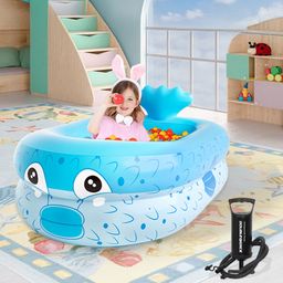 Inflatable Baby Bath Tub with Manual Pump Fish Design & Print - Blue-15
