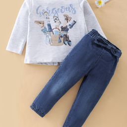 ToffyHouse Full Sleeves Top & Jeans With Text Print - Blue & Grey-picture-2