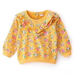Babyhug 100% Cotton Full Sleeves Sweatshirt With Floral Print & Frill Detailing - Yellow-image-41