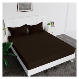 Kuber Industries Double Bedsheet with 2 Pillow Covers144 TC Glace Cotton BedsheetSatin Striped Bedsheet for HomeHotelBedroom90x100 InchBrown-picture-24