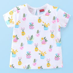 Babyhug Cotton Knit Half Sleeves T-Shirt with Plants Graphic Print - White-image-33