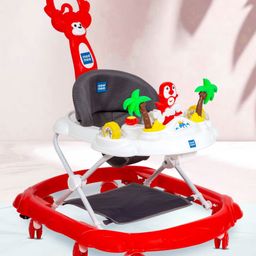 Mee Mee Baby Walker - 3 Level Adjustable Height, Foot Mat & Musical Activity Tray - Feeding Section - Detachable Cushioned Seat - 360° Rotational Wheels - Premium Rocker & Rocking Walker - Push Walker Support - 15kg - (Red)-image-3