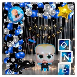 Puchku Premium Happy Birthday Combo KIT  Boss baby Foil balloon Set for first 1st birthday Theme boy kids Pack of 65 Multicolor-image-23