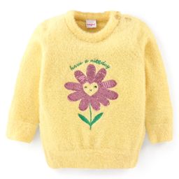 Babyhug Knitted Full Sleeves Pullover Sweater with Floral Design - Yellow-image-88