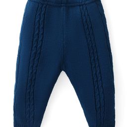 Babyhug Fleece Knit Full Length Woollen Pants With Cable Knit Design - Navy-image-16