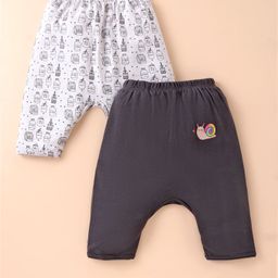 Ben Benny 100% Cotton Interlock Knit Ultra Comfort Diaper Leggings Snail & Milk Print Pack of 2 - White & Charcoal-image-88