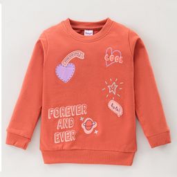 Tango Looper Knit Full Sleeves T-Shirt With Text & Hearts Print - Dark Peach-image-73