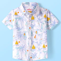 Babyhug Cotton Woven Half Sleeves Shirt with Beach Theme Print - White-image-40