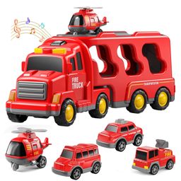 Kidology Fire Rescue Transport Truck Toy Set with Mini Fire Engines and Helicopter-15