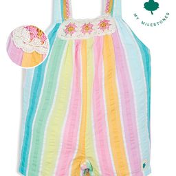 My Milestones Seer Sucker Sleeveless Floral Crochet & Striped Jumpsuit - Multi Colour-image-92