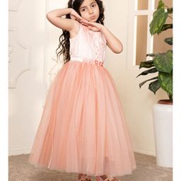 Toy Balloon Kids Net Sleeveless Shimmered Striped Gown - Dusty Rose-image-57