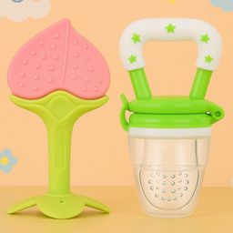 Badal Kidz Bpa Free 100 % Silicone Fruit Shape Teether And Fruit Feeder - Peach & Green (Pack Of 2)-16