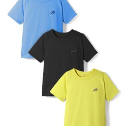Pine Active Knit Half Raglan Sleeves Solid Color T-Shirts Pack of 3 - Black Blue & Neon Green-image-81