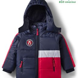 Babyoye Woven Full Sleeves Padded Hooded Jacket With Pockets - Navy Blue & Red-picture-36