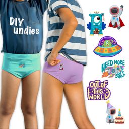 THE COVER UP PROJECT Modal Knit Pack Of 2 Solid Itch Free Briefs With Space Theme Iron Prints - Light Blue & Lilac-image-91