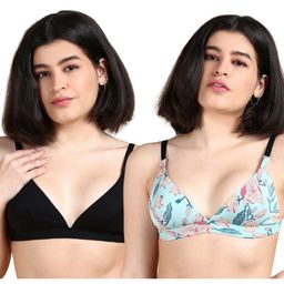 &Circus Modal Knit Pack Of 2 Solid & Floral Printed Adjustable Maternity Bras - Multi Colour-image-62