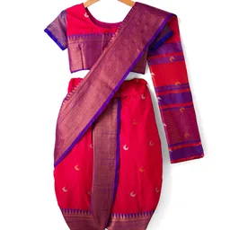Bhartiya Paridhan Silk Woven Half Puffed Sleeves Saree with Motif Print - Dark Pink-picture-28