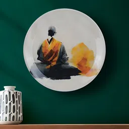 Maison Modern White & Black Meditator Printed Iron Round Wall Plate-21
