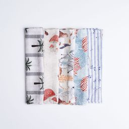 cocoon care Pack Of 5 White & Blue Bamboo Cotton Muslin Wash cloth Face Towels-image-63
