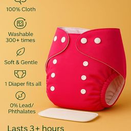 Sparkle Joy Free Size Reusable Cloth Diaper With Insert Pad 3 Pcs Diaper With 2 Pcs Insert- Blue,Red,Pink image 2