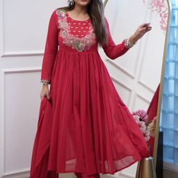 KATECLO Women Floral Embroidered Regular Kurta with Trousers & With Dupatta-image-35
