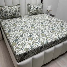 Pure DecorRoyal Passion Green Printed Cotton 300 TC Queen Bedsheet Set- 2.28 m x 2.54 m-image-25