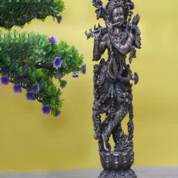 Craftlayout Metallic Toned Lord Krishna Idol Playing Flute Religious Idol Showpiece-image-0