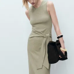 MANGO Knotted Pure Cotton Sheath Midi Dress-image-59