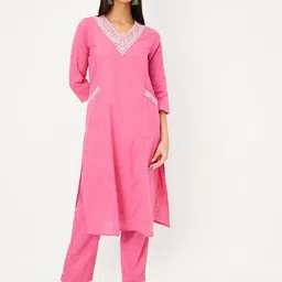 Max Women Solid Embroidered Kurta with Trousers-image-86