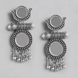Sangria Silver-Plated Oxidised Contemporary Drop Earrings-image-71