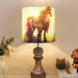 Homesake Multicolor Wood Chess Rustic Wood Bedside Horse Shade Table Lamp-17