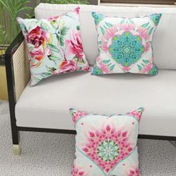 Bianca Suzane Coral & Teal Micro Fiber Reversible Printed Cushion Covers - Set of 3-12