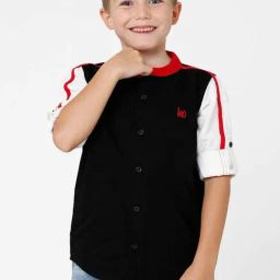 Kate & Oscar Kids Black & White Cotton Embroidered Full Sleeves Shirt-image-70