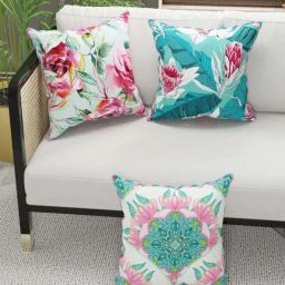 Bianca Suzane Coral & Teal Micro Fiber Reversible Printed Cushion Covers - Set of 3-15